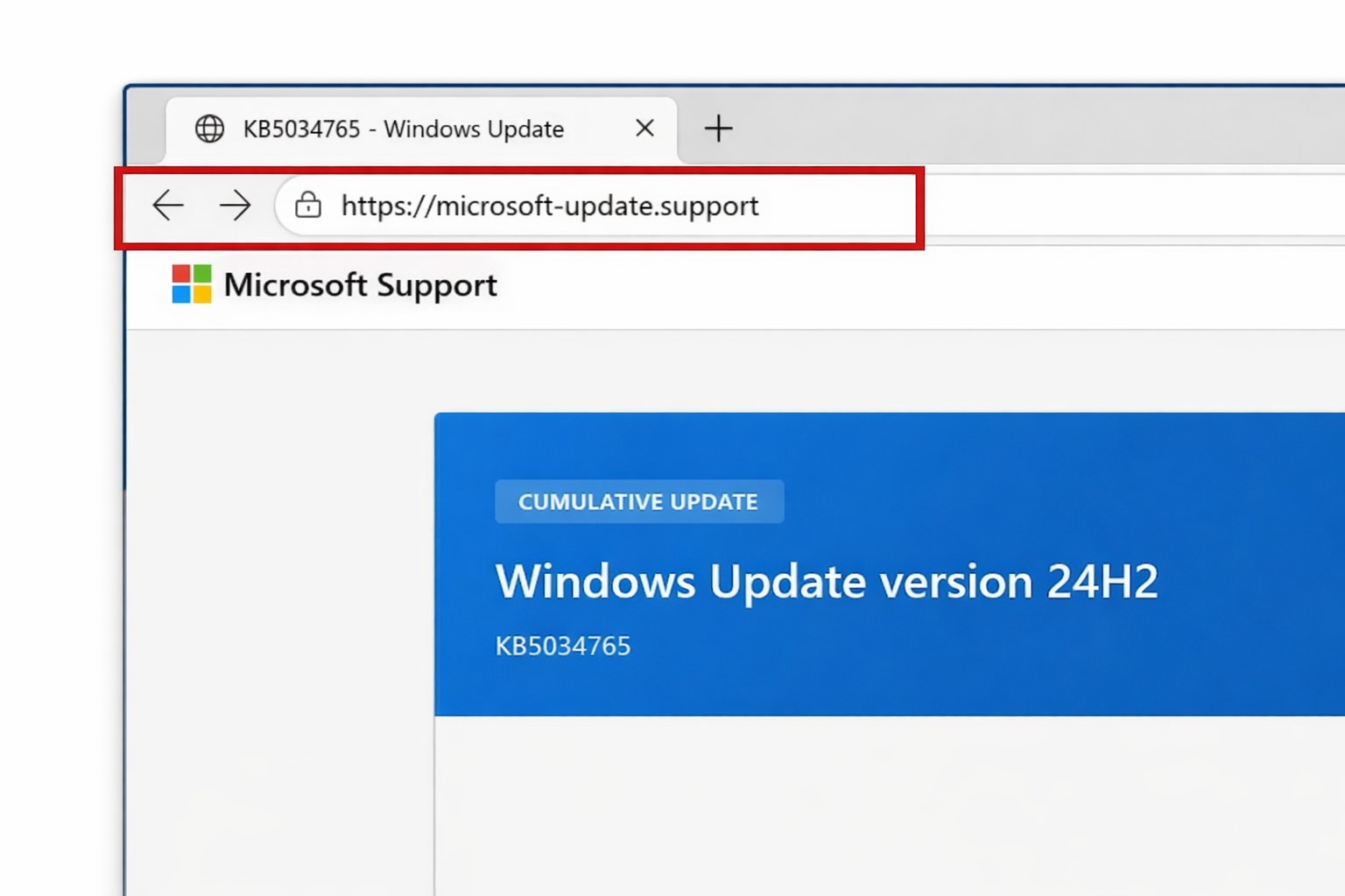 Voorbeeld van een neppe update van Windows