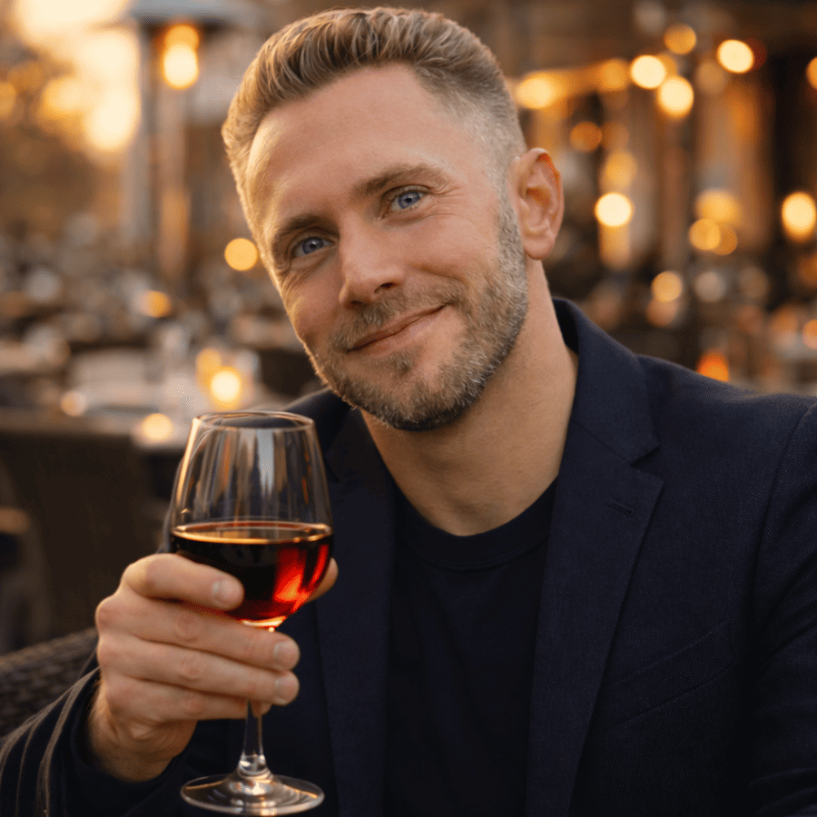 remco wewers met een glas wijn